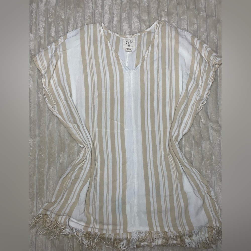Billabong Beige and White Striped Tunic Top